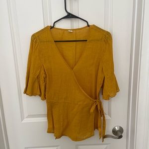 Old Navy Yellow/Gold Wrap Blouse